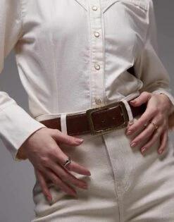 Mango Rectangle Hammered Buckle Belt In Brown For Women -Mango Sales 208010798 1 brown 1