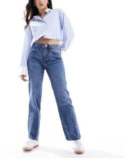 Mango Straight Leg Jeans In Dark Blue For Women Mid Blue -Mango Sales 208072804 1 midblue 1