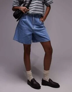 Mango Slouchy Longline Denim Shorts In Light Blue For Women -Mango Sales 208121376 3