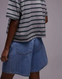 Mango Slouchy Longline Denim Shorts In Light Blue For Women -Mango Sales 208121376 4