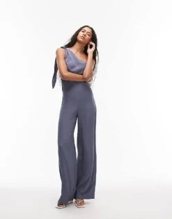 Mango Draped One Shoulder Jumpsuit In Grey For Women Black