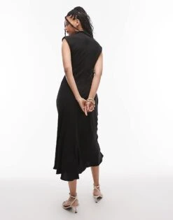 Mango Gathered Waist Detail Midaxi Dress In Black For Women -Mango Sales 208126122 4