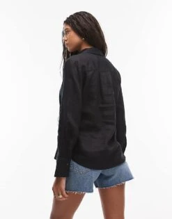 Mango Classic Linen Shirt In Black For Women -Mango Sales 208126127 3