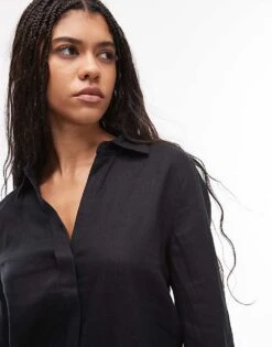 Mango Classic Linen Shirt In Black For Women -Mango Sales 208126127 4