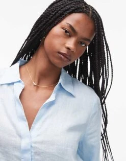 Mango Classic Linen Shirt In Light Blue For Women -Mango Sales 208126132 4