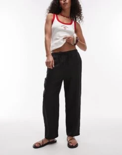 Mango Tie Waist Linen Trousers In Black For Women