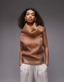 Mango Capsule Organza Top In Gold For Women