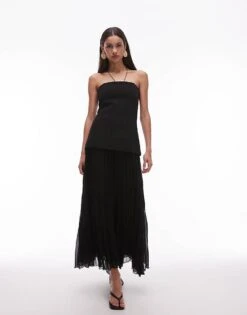 Mango Pleated Chiffon Skirt Midi Dress In Black For Women