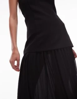 Mango Pleated Chiffon Skirt Midi Dress In Black For Women -Mango Sales 208126169 3
