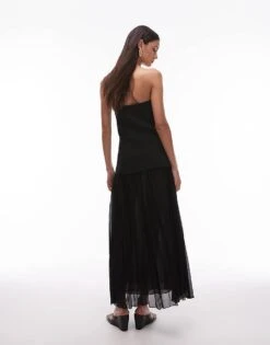 Mango Pleated Chiffon Skirt Midi Dress In Black For Women -Mango Sales 208126169 4
