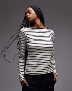 Mango Striped Boat Neck Long Sleeve T-shirt In White For Women -Mango Sales 208126176 1 white 1