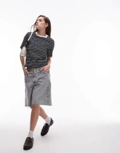 Mango Contrast Neck Striped T-shirt In Navy For Women -Mango Sales 208126188 3