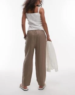 Mango Tie Waist Linen Trousers In Brown For Women -Mango Sales 208126195 4