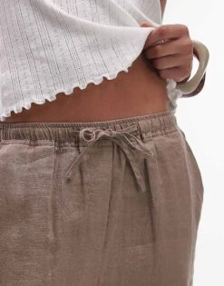 Mango Tie Waist Linen Trousers In Brown For Women -Mango Sales 208126195 5