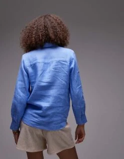 Mango Linen Mix Shirt In Blue For Women -Mango Sales 208126247 3