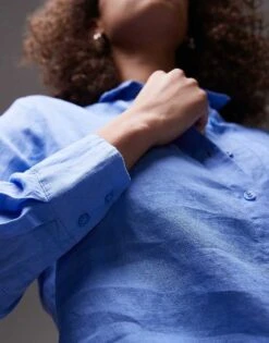 Mango Linen Mix Shirt In Blue For Women -Mango Sales 208126247 4