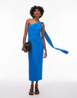 Mango One Sholder Draped Dress In Cerulean Blue For Women Mid Blue -Mango Sales 208126254 1 midblue 1