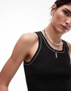 Mango Tipped Racer Vest In Black For Women -Mango Sales 208126304 1 black 1