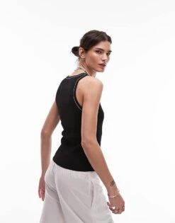 Mango Tipped Racer Vest In Black For Women -Mango Sales 208126304 3