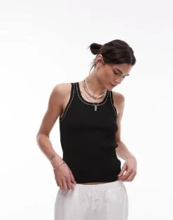 Mango Tipped Racer Vest In Black For Women -Mango Sales 208126304 4