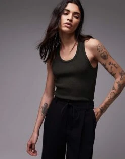 Mango Tipped Racer Vest In Dark Green For Women -Mango Sales 208126311 1 darkgreen 1