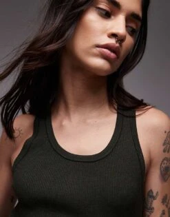 Mango Tipped Racer Vest In Dark Green For Women -Mango Sales 208126311 3