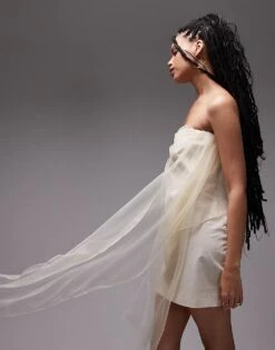 Mango Capsule Organza Bow Bandeau Mini Dress In White For Women