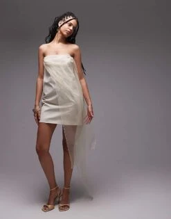 Mango Capsule Organza Bow Bandeau Mini Dress In White For Women -Mango Sales 208126328 2