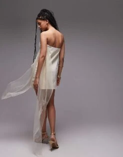 Mango Capsule Organza Bow Bandeau Mini Dress In White For Women -Mango Sales 208126328 4