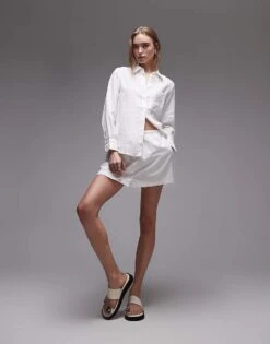 Mango Linen Mix Shirt In White For Women