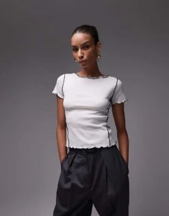 Mango Seamed Lettuce Edge T-shirt In White For Women -Mango Sales 208126395 1 white 1