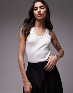 Mango Tipped Racer Vest In White For Women -Mango Sales 208126417 1 white 1