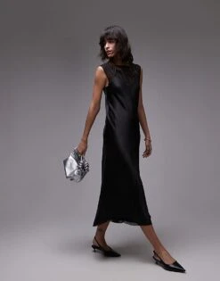 Mango Capsule Layered Chiffon Midi Sleevless Dress In Black For Women