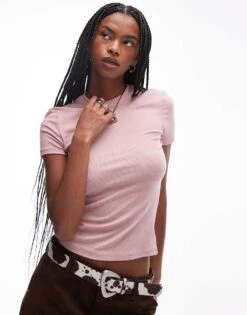 Mango Ribbed High Neck Baby T-shirt In Light Pink For Women -Mango Sales 208126522 1 pink 1