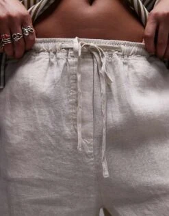 Mango Tie Waist Linen Trousers In Light Beige For Women -Mango Sales 208126552 4