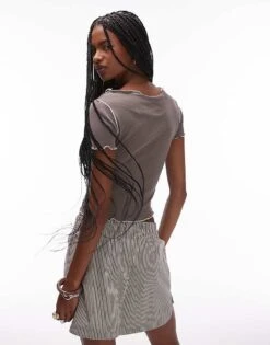 Mango Seamed Lettuce Edge T-shirt In Brown For Women -Mango Sales 208126554 3