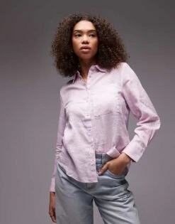 Mango Linen Mix Shirt In Pink For Women