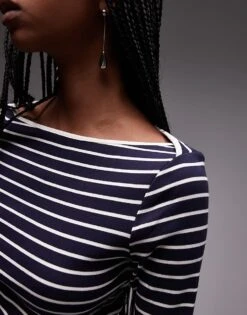Mango Striped Boat Neck Long Sleeve T-shirt In Navy For Women -Mango Sales 208126623 3
