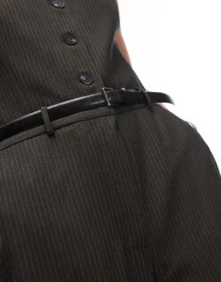 Mango Belted Pinstripe Waistocoat Jumpsuit In Dark Green For Women -Mango Sales 208126791 4