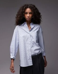 Mango Thin Stripe Shirt In Light Blue For Women