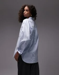 Mango Thin Stripe Shirt In Light Blue For Women -Mango Sales 208126802 4