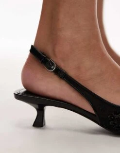 Mango Beaded Pointed Sling Back Kitten Heel In Black For Women -Mango Sales 208126803 4