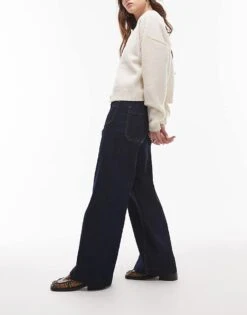 Mango Pocket Front Wide Leg Jeans In Dark Blue For Women -Mango Sales 208126855 3