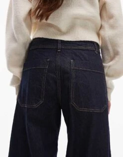 Mango Pocket Front Wide Leg Jeans In Dark Blue For Women -Mango Sales 208126855 4