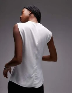 Mango Wrap Front Satin Sleeveless Top In White For Women -Mango Sales 208126870 3