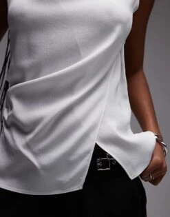 Mango Wrap Front Satin Sleeveless Top In White For Women -Mango Sales 208126870 4