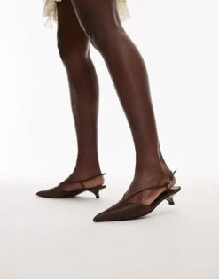 Mango Satin Pointed Kitten Heel In Brown For Women