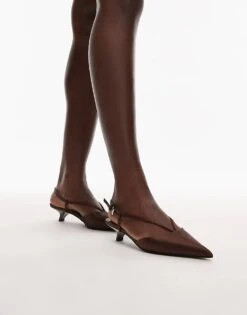 Mango Satin Pointed Kitten Heel In Brown For Women -Mango Sales 208126871 3