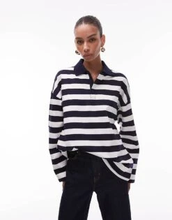 Mango Contrast Collar Striped Jumper In Navy For Women -Mango Sales 208126878 1 navy 1