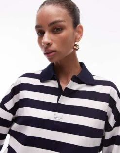 Mango Contrast Collar Striped Jumper In Navy For Women -Mango Sales 208126878 2